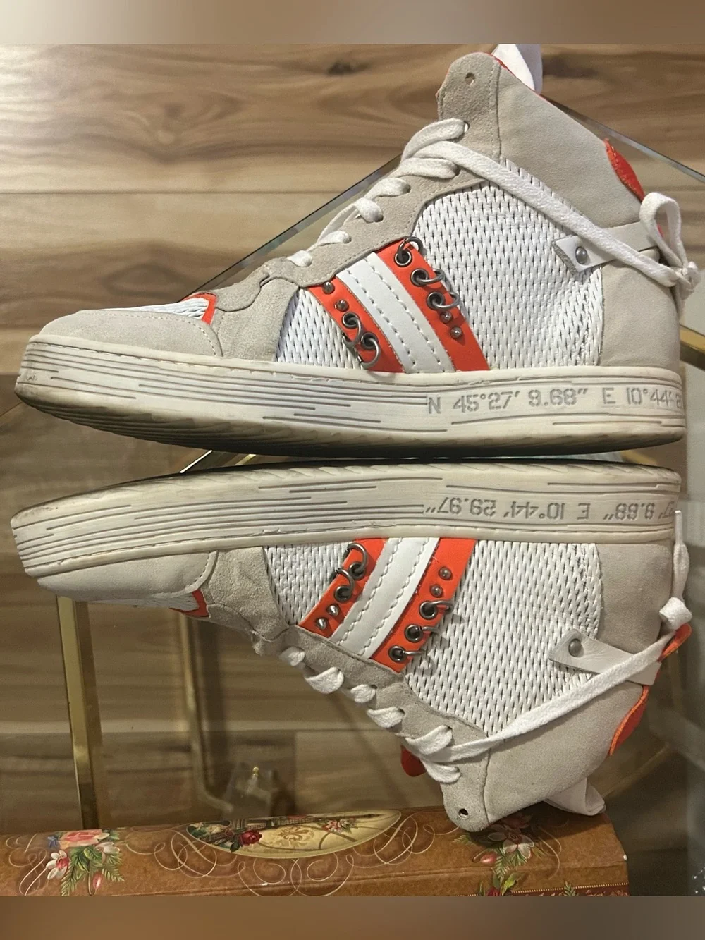 A.S.98 Women's High-Top Punk Rock Sneakers in White & Orange Size 40/9-9.5